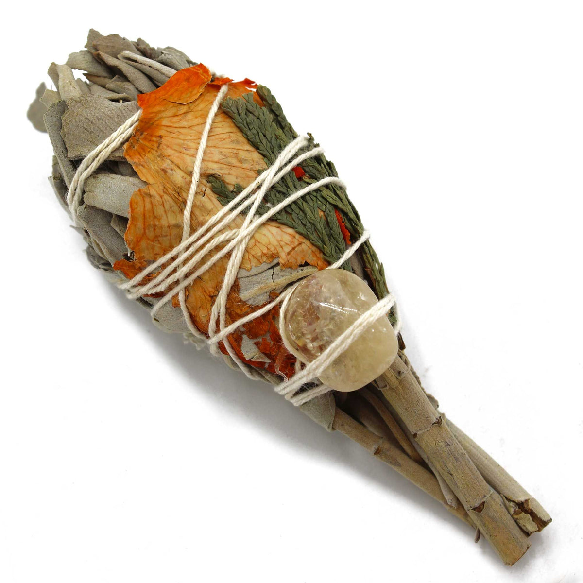 Torche de sauge séchée avec éclat de citrine