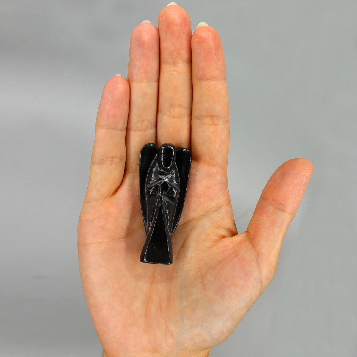 Hand Carved Gemstone Angel - Black Agate - photo 3