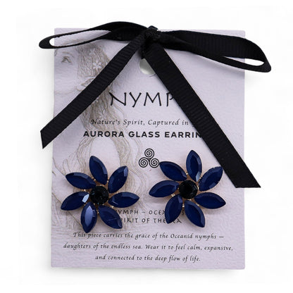 Boucles d'Oreilles Fleurs Verre Vintage - Bleu Royal – photo 4