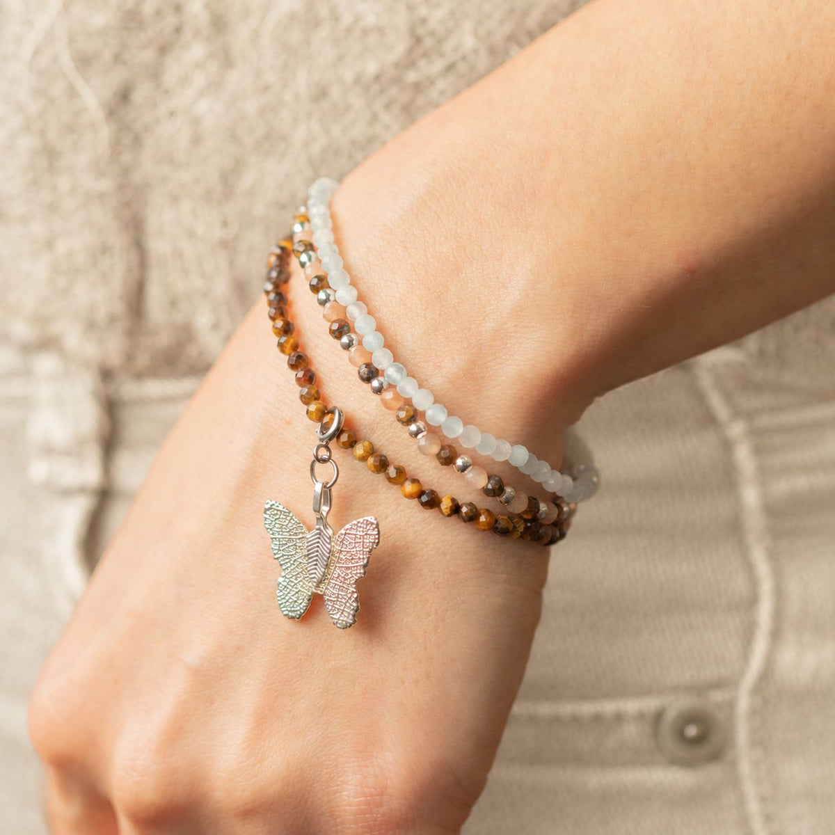 Bracelets Aigue-Marine, Pierre de Soleil & Œil de Tigre — Lot de 3 - photo 8