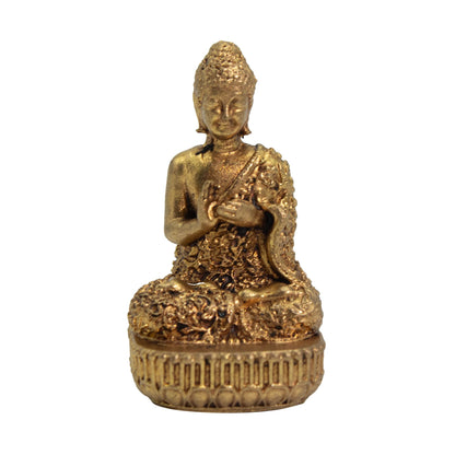 Petite statuette de Bouddha assis en laiton doré patiné sur socle lotus ciselé