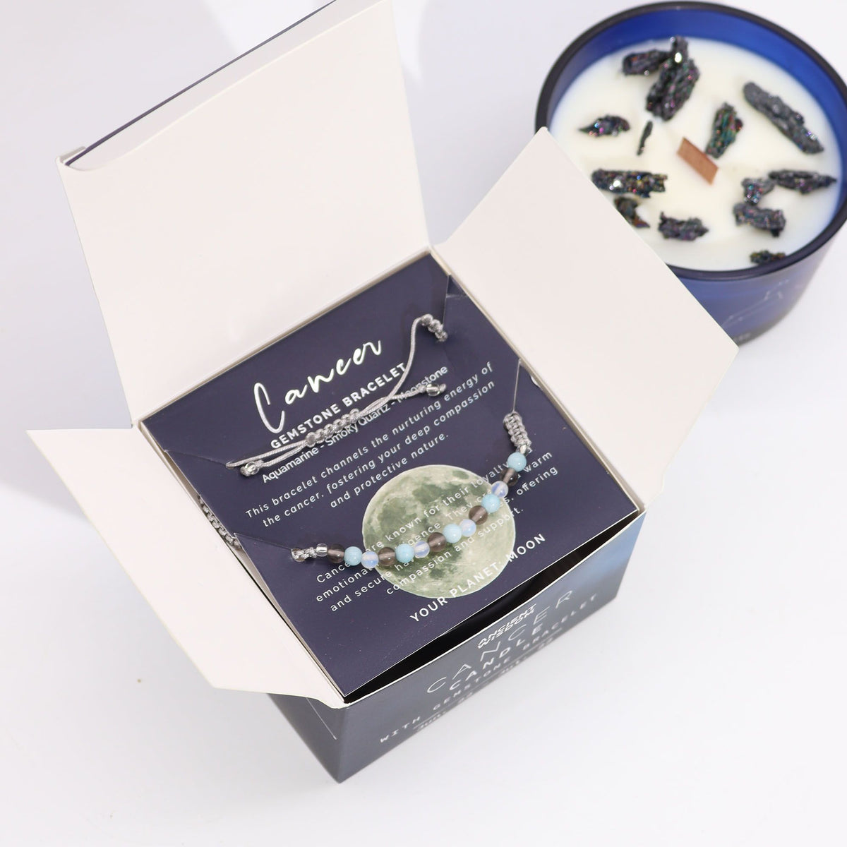 Bougie Zodiaque Cancer avec Bracelet — Aigue-Marine & Quartz Fumé - photo 3