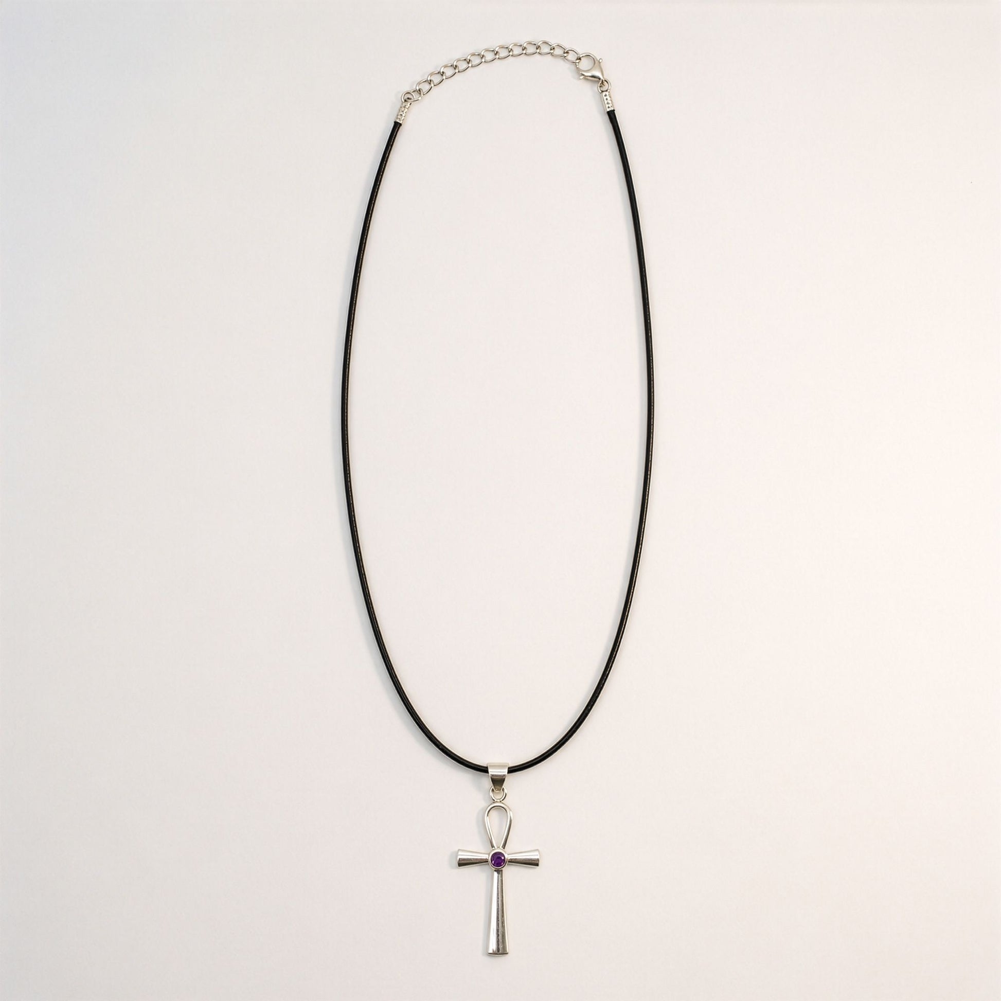 Pendentif Ankh Croix de Vie - Argenté & Pierre Violette