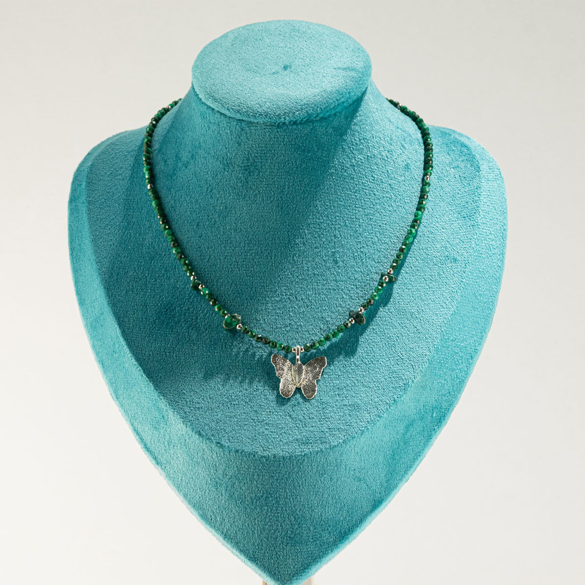 Collier Malachite — Papillon en Vraie Feuille Argentée - photo 7