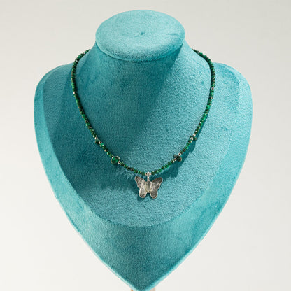 Collier Malachite — Papillon en Vraie Feuille Argentée - photo 7