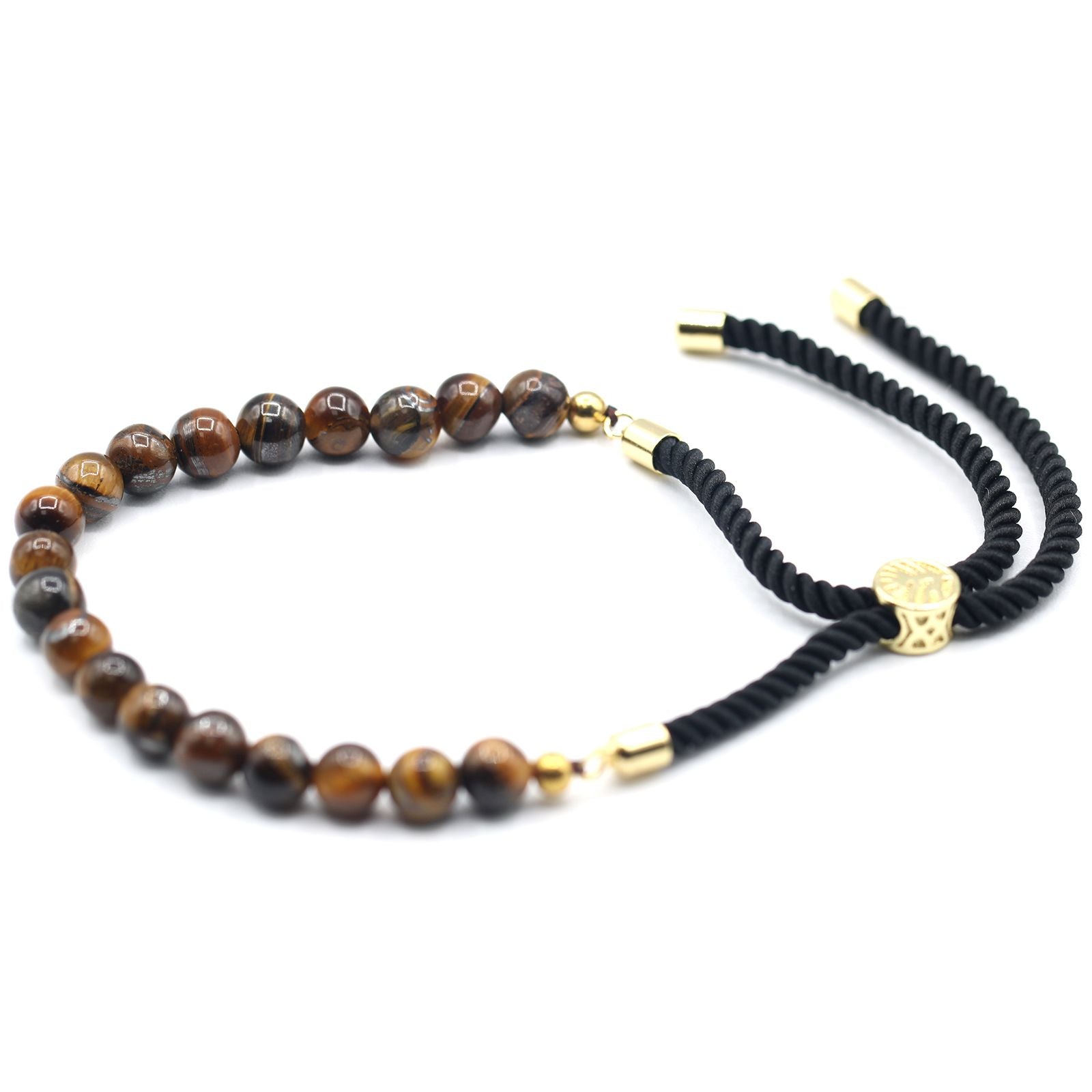 Bracelet Œil de Tigre Cordon Noir - Plaqué Or 18K Réglable – photo 2