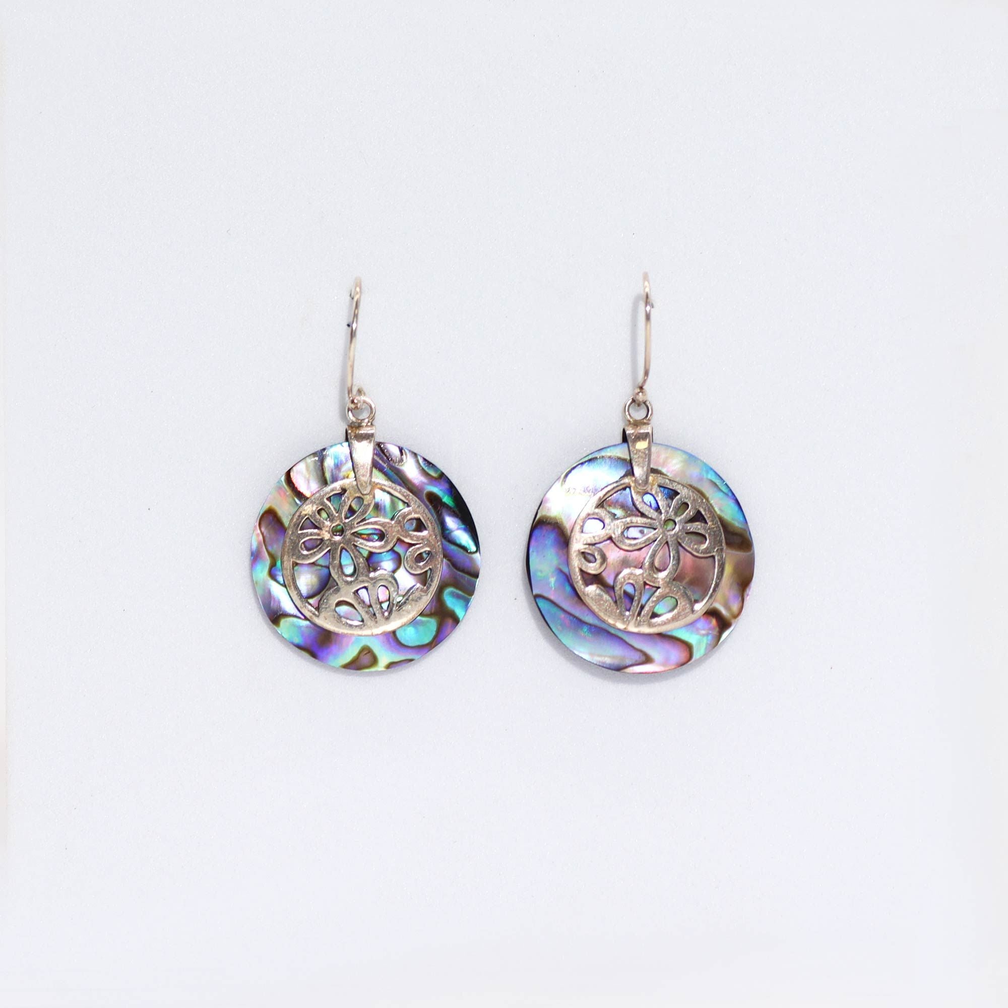 Boucles d'Oreilles Abalone & Argent 925 - Fleurs Bali