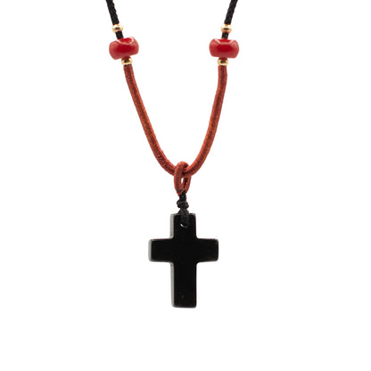 Pendentif sur cordon - Croix - Agate Noire - photo 4
