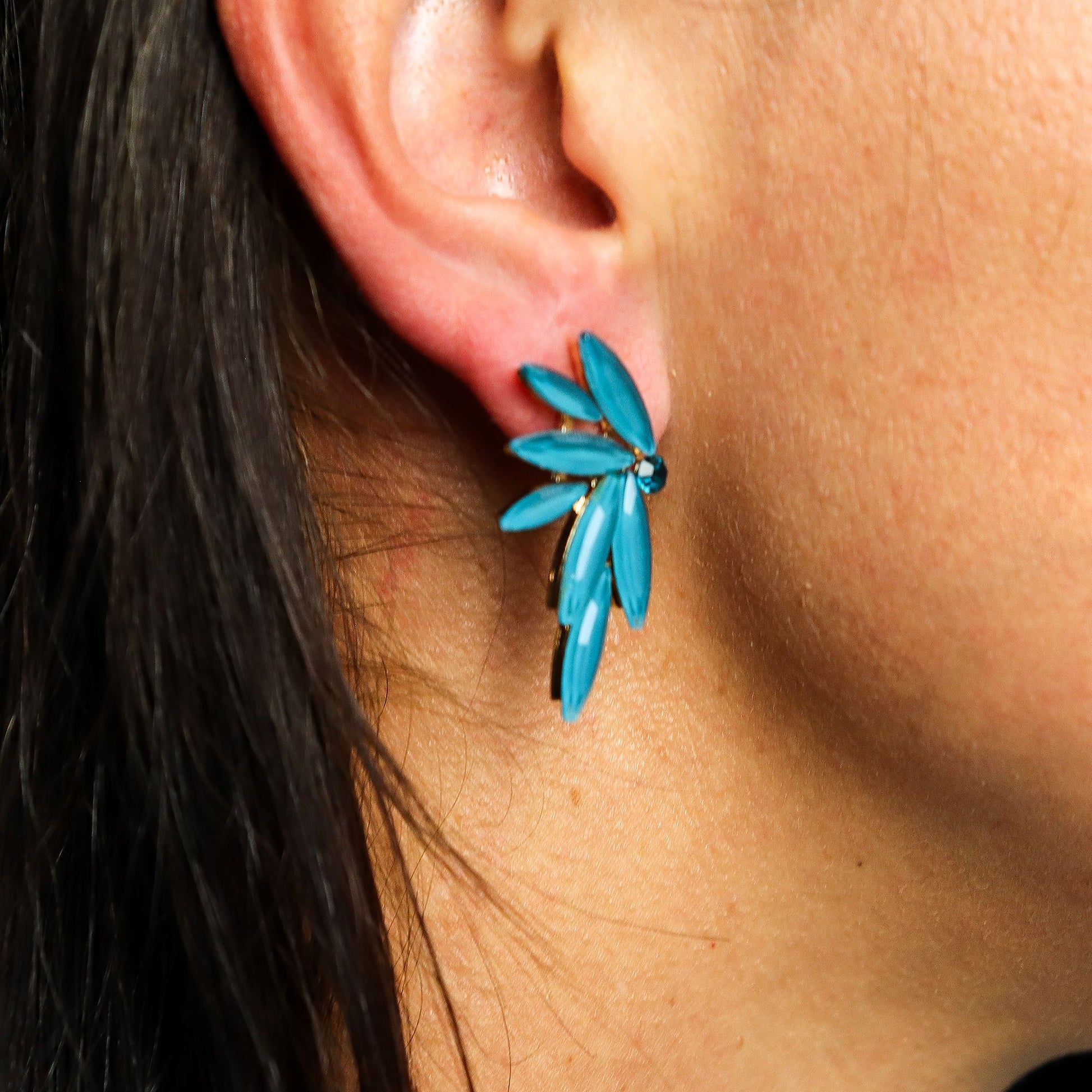 Boucles d'Oreilles Fée Vert Sarcelle - Verre Vintage – photo 2