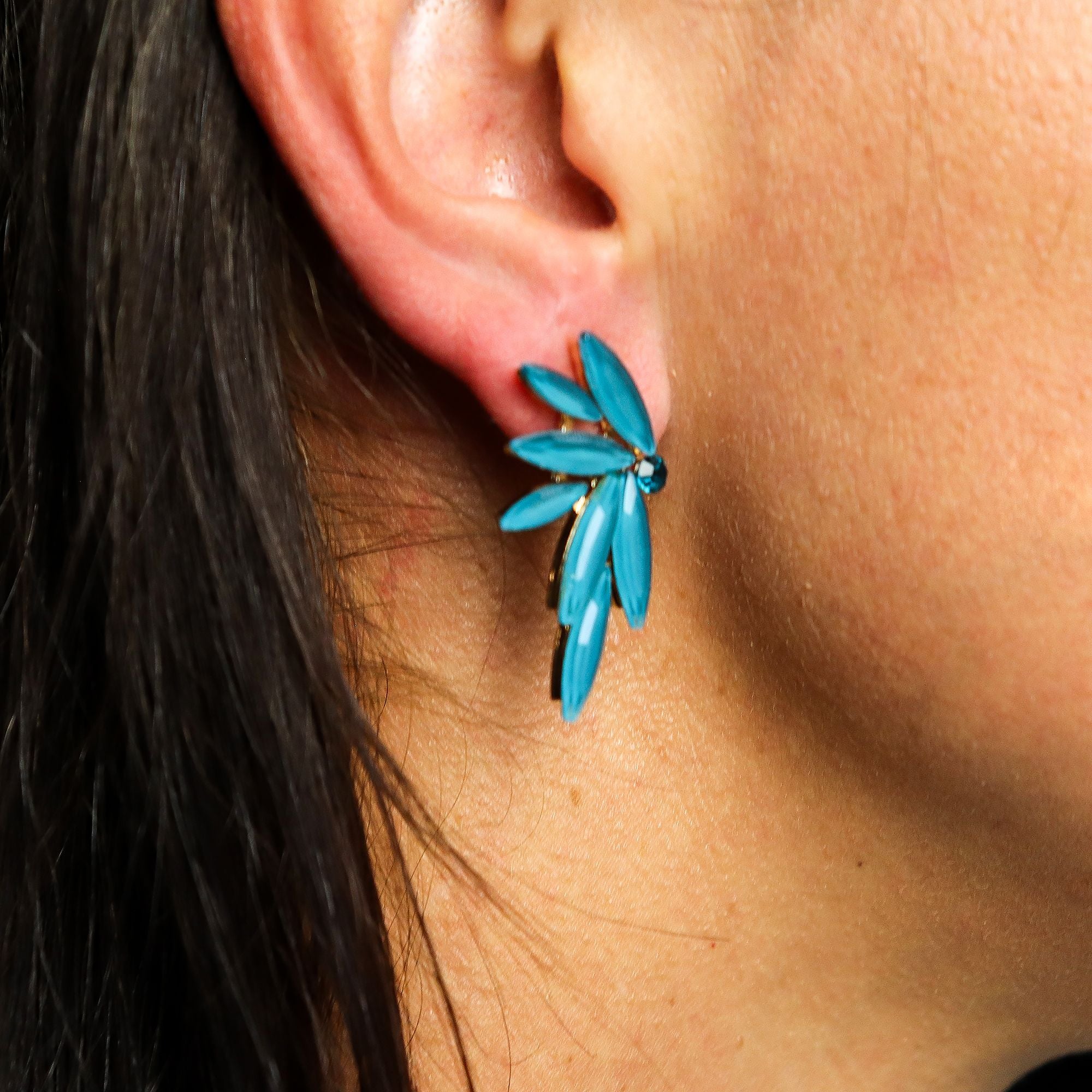 Boucles d'Oreilles Fée Vert Sarcelle - Verre Vintage – photo 2