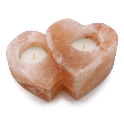 Porte-bougie double cœur en Sel de l'Himalaya 1 kg