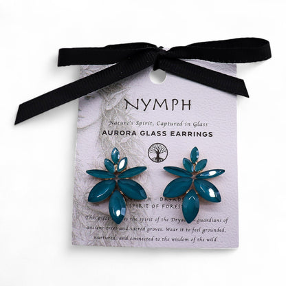 Boucles d'oreilles Fleurs Verre Teal - Vintage Nature