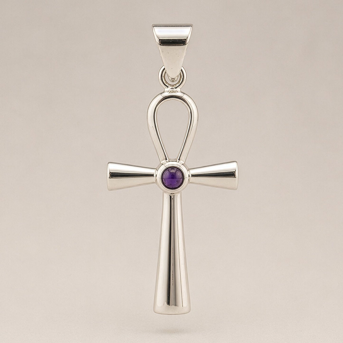 Pendentif Ankh Croix de Vie - Argenté & Pierre Violette