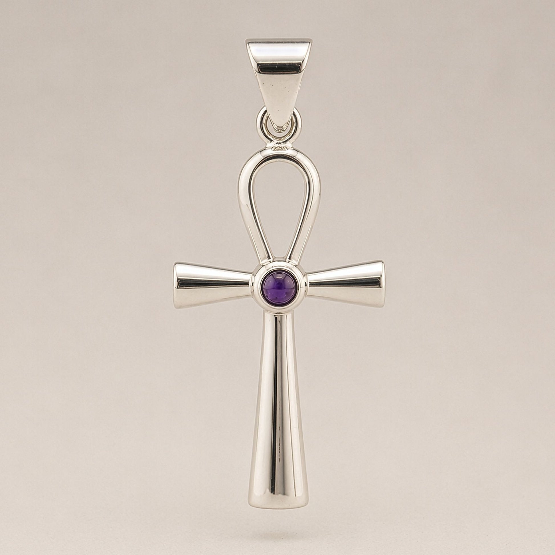 Pendentif Ankh Croix de Vie - Argenté & Pierre Violette