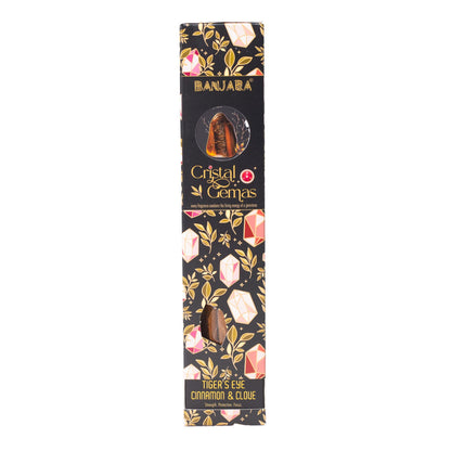 Boîte d'encens Banjara Cristal Gemas Œil de Tigre cannelle et clou de girofle