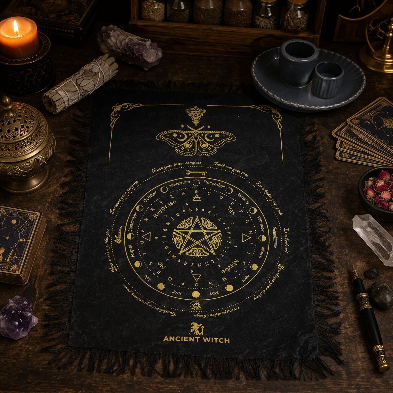 Tissu de Divination Papillon Noir & Or — Pendule