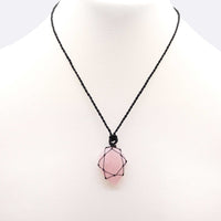 Laced Gemstone Teardrop Pendant - Rose Quartz