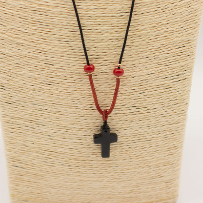 Pendentif sur cordon - Croix - Agate Noire - photo 2