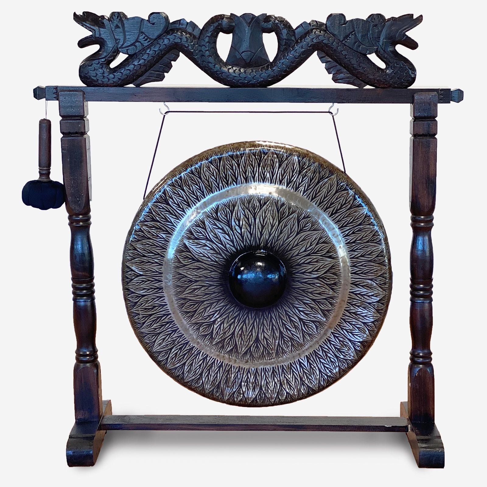 Gong Balinais Dragon 80cm — Support Sculpté Anthracite – photo 2