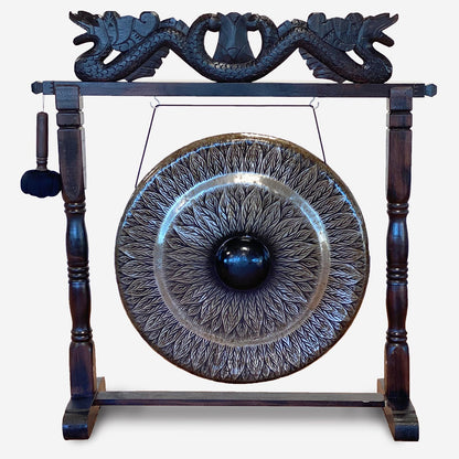 Gong Balinais Dragon 80cm — Support Sculpté Anthracite – photo 2