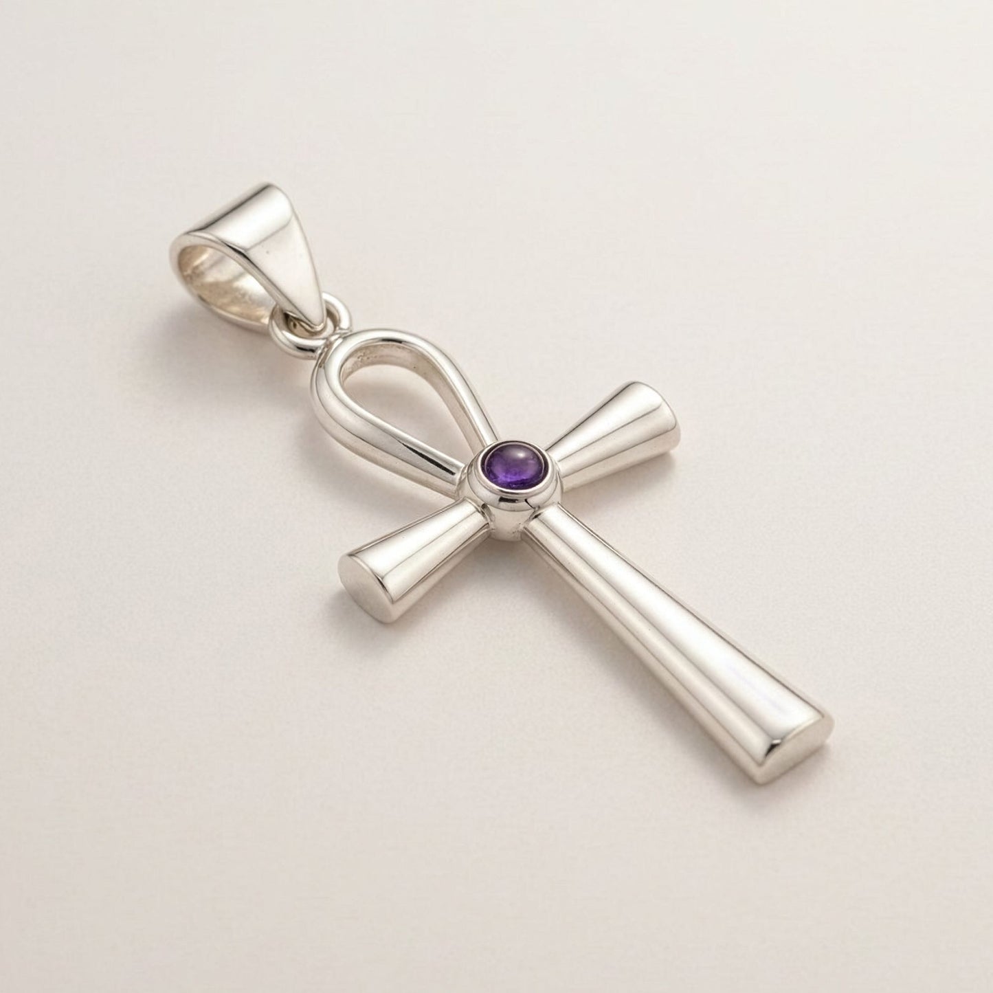Pendentif Ankh Croix de Vie - Argenté & Pierre Violette