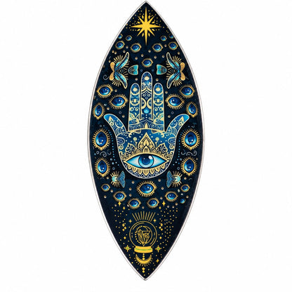 Coupelle à encens émaillée bleu nuit ornée d'une main de Hamsa et d'yeux bleus