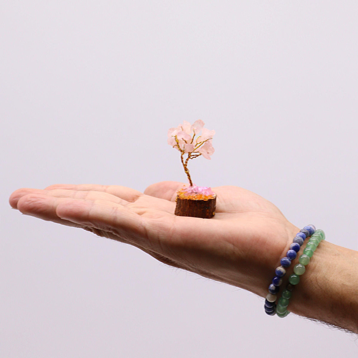 Arbre de Vie Quartz Rose - Mini, Socle Bois (15 pierres) – photo 5