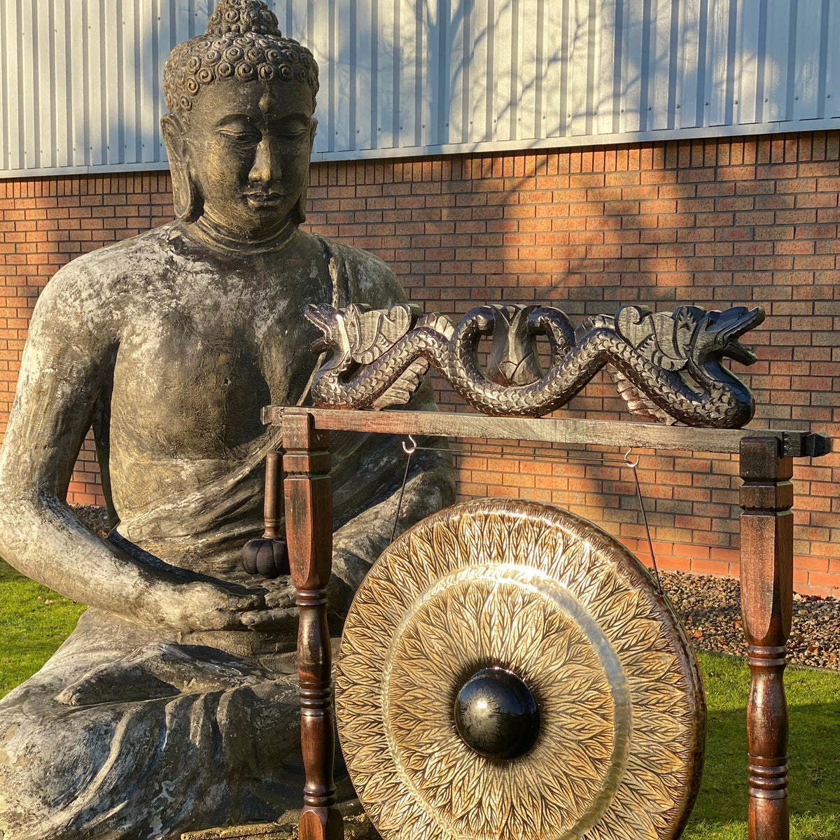 Gong Balinais Dragon 80cm — Support Sculpté Anthracite