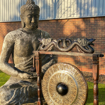 Gong Balinais Dragon 80cm — Support Sculpté Anthracite