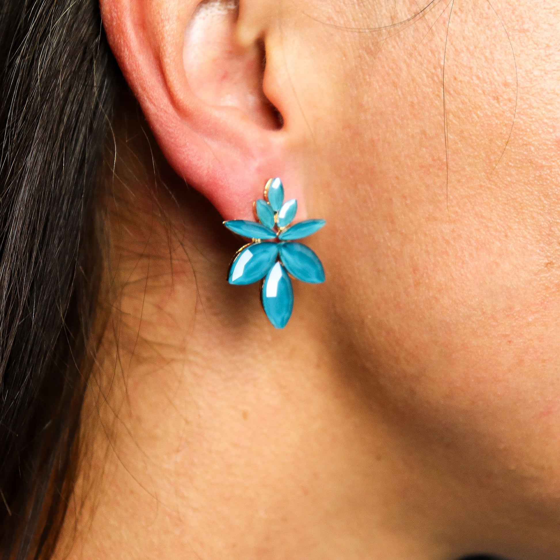 Boucles d'oreilles Fleurs Verre Teal - Vintage Nature – photo 3