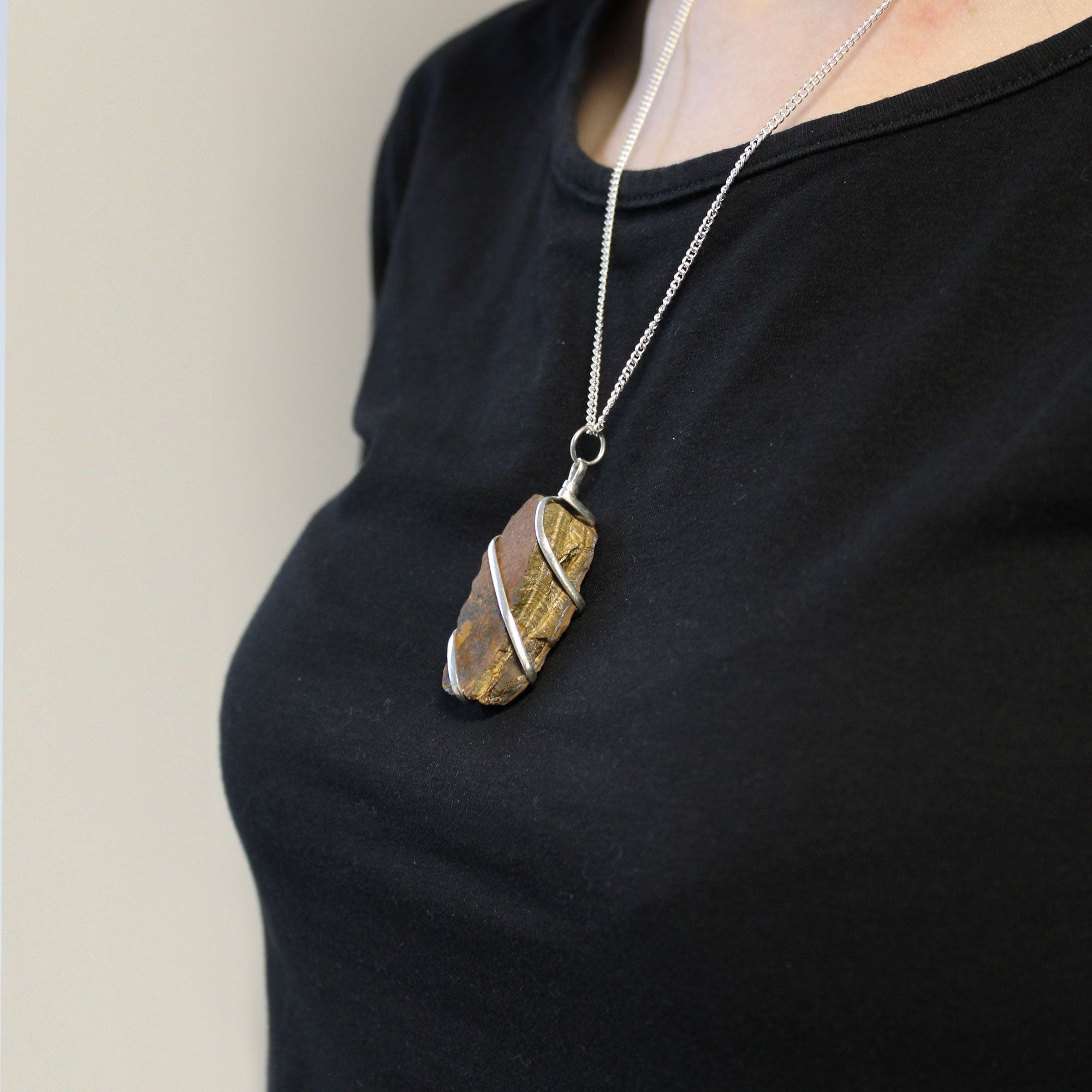 Cascade Wrapped Gemstone Necklace - Rough Tiger Eye - photo 3