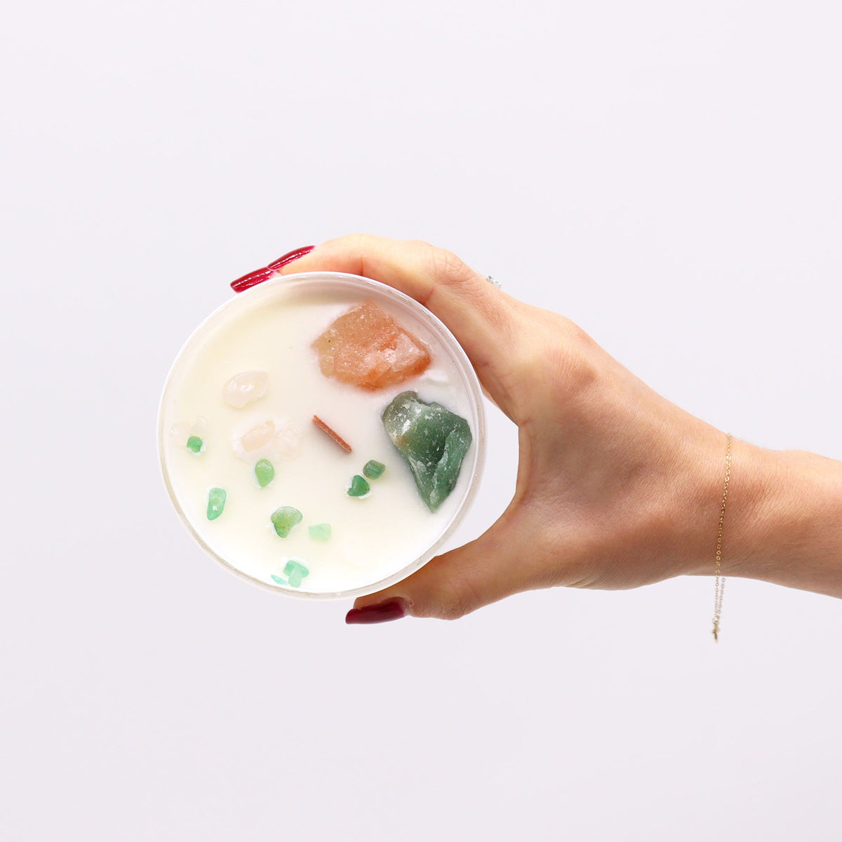 Bougie Chakra du Cœur — Quartz Rose & Jade — Rose Musquée - photo 3