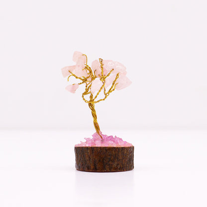 Arbre de Vie Quartz Rose - Mini, Socle Bois (15 pierres) – photo 3