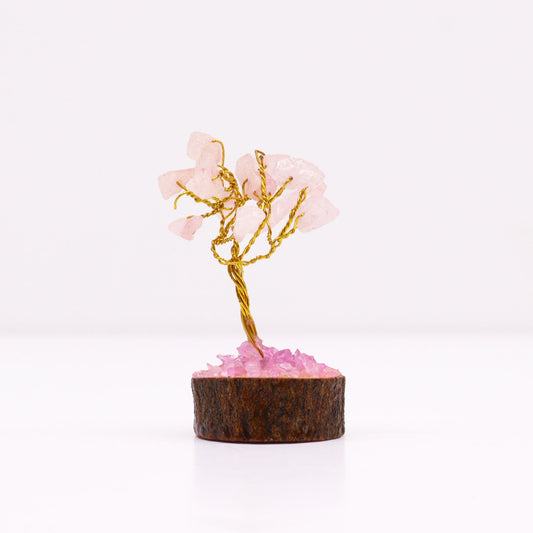 Arbre de Vie Quartz Rose - Mini, Socle Bois (15 pierres) – photo 3