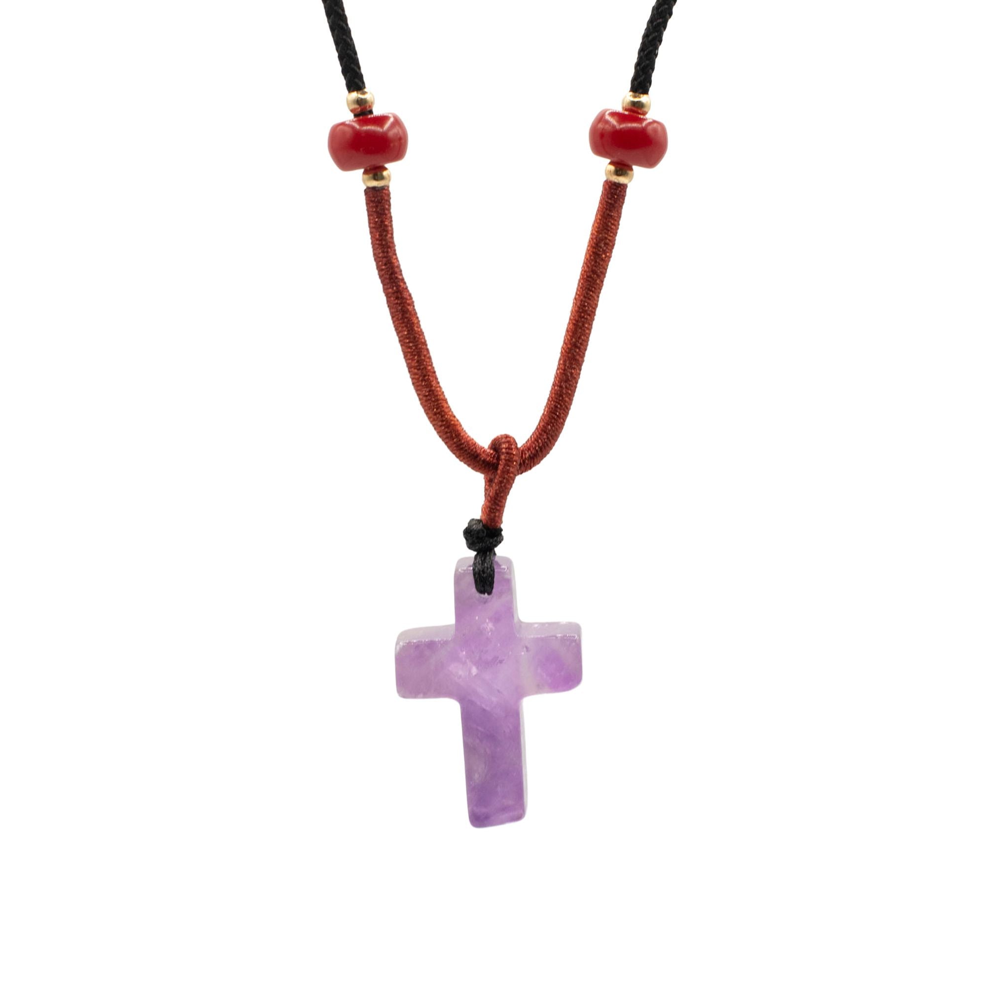Pendentif sur cordon - Croix - Améthyste