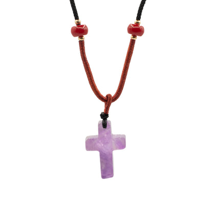 Pendentif sur cordon - Croix - Améthyste