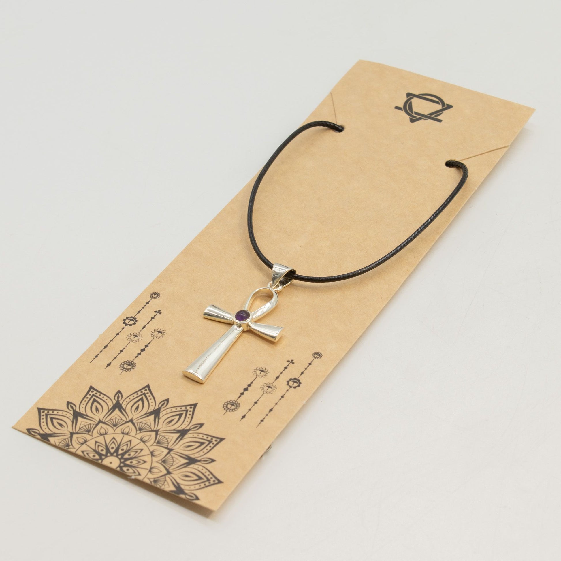 Pendentif Ankh Croix de Vie - Argenté & Pierre Violette