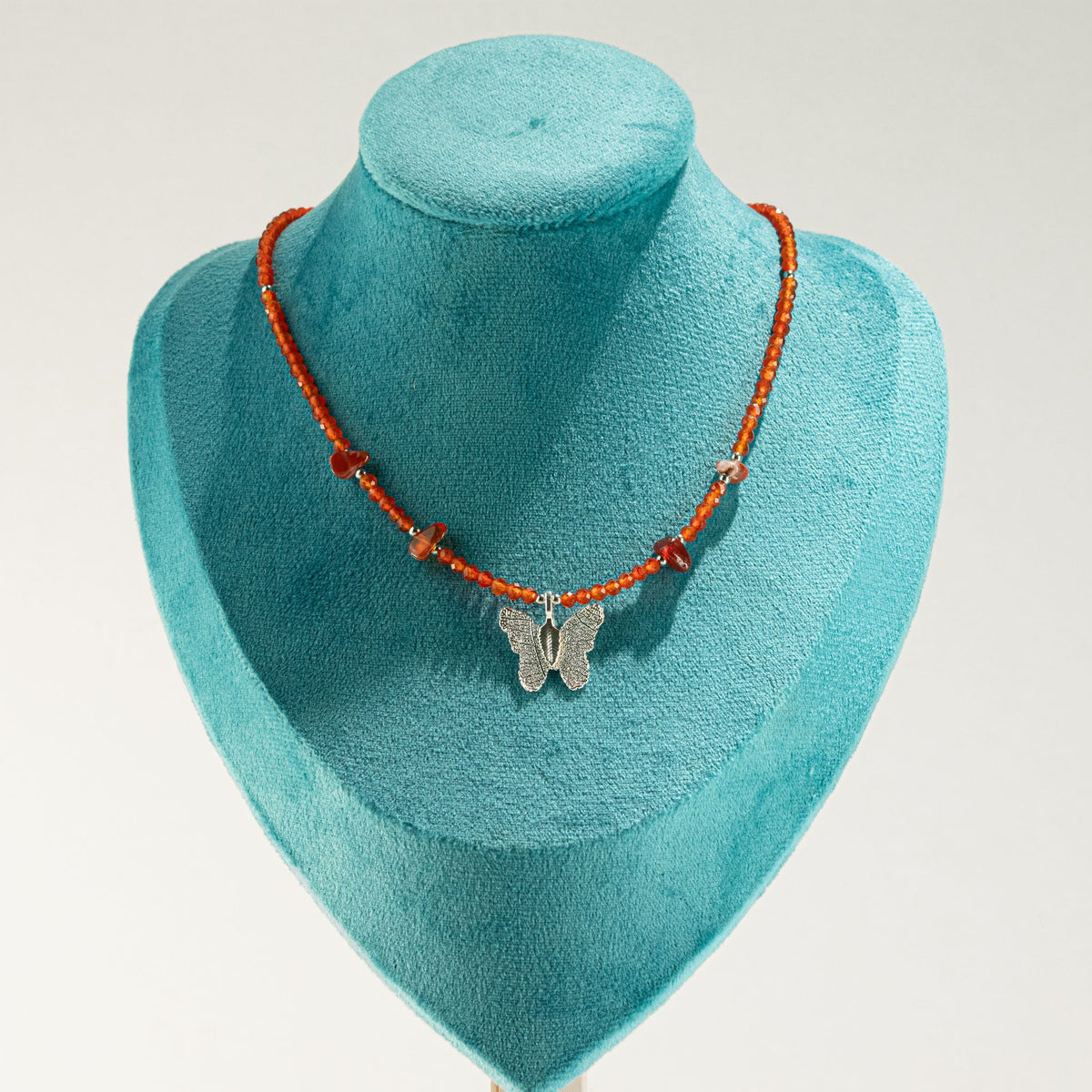 Collier Cornaline — Pendentif Papillon en Feuille Naturelle Argentée - photo 7