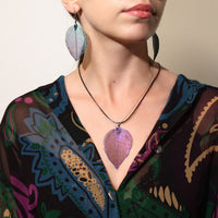 Boucles d'Oreilles Feuille Dorée - Vraie Feuille Électroplaquée Arc-en-Ciel – photo 3