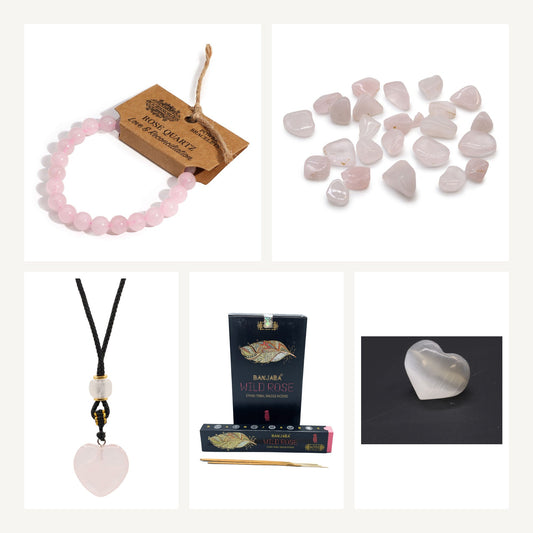 Kit Amour & Douceur — Quartz Rose & Sélénite — contenu du kit Tatum Cristal