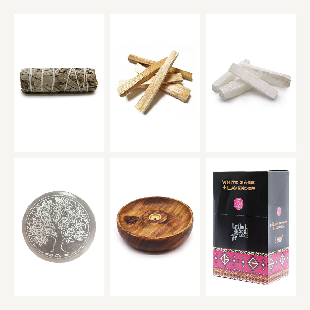 Kit Purification de la Maison — Sauge, Palo Santo & Sélénite — contenu du kit Tatum Cristal