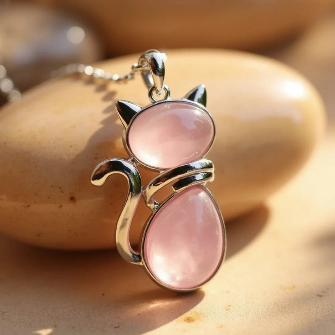 Collier Pendentif Chat en Pierre Naturelle - Tatum Cristal